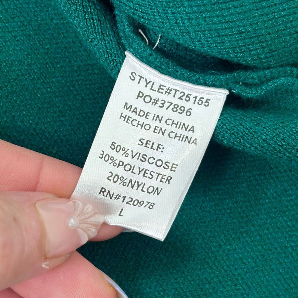 NWT Entro Sweater Womens Large Hunter Green Mock Neck Eyelet Hem Knit Oversized - Picture 12 of 15